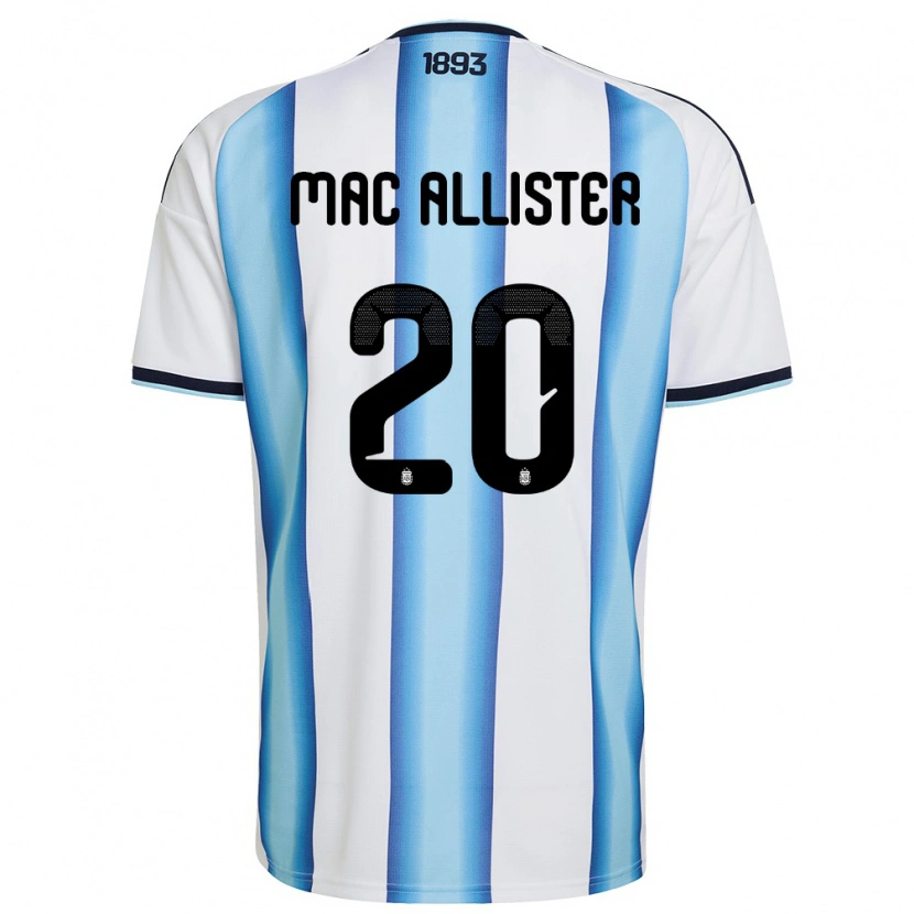 Danxen Mujer Camiseta Argentina Alexis Mac Allister #20 Blanco Azul Cielo Marino 1ª Equipación 26-28 La Camisa