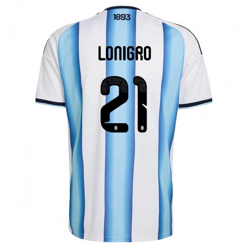 Danxen Mujer Camiseta Argentina Erica Lonigro #21 Blanco Azul Cielo Marino 1ª Equipación 26-28 La Camisa