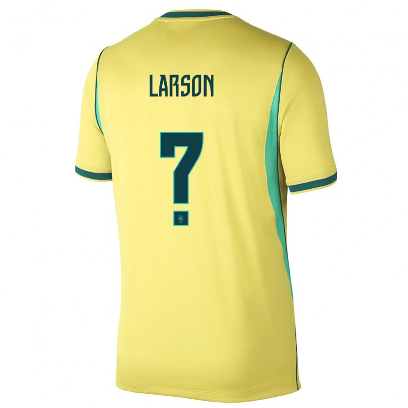 Danxen Mujer Camiseta Brasil Larson #0 Amarillo Verde 1ª Equipación 26-28 La Camisa