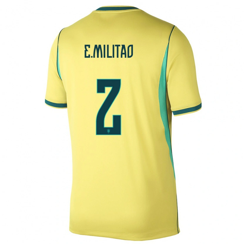 Danxen Mujer Camiseta Brasil Éder Militão #2 Amarillo Verde 1ª Equipación 26-28 La Camisa