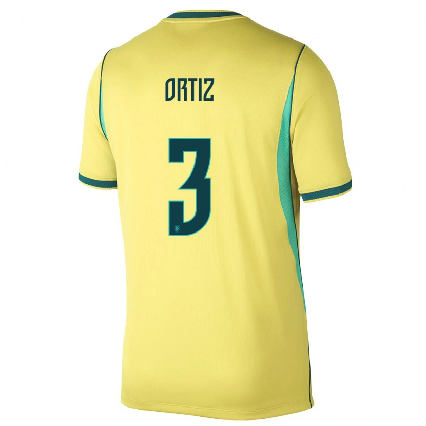 Danxen Mujer Camiseta Brasil Léo Ortiz #3 Amarillo Verde 1ª Equipación 26-28 La Camisa