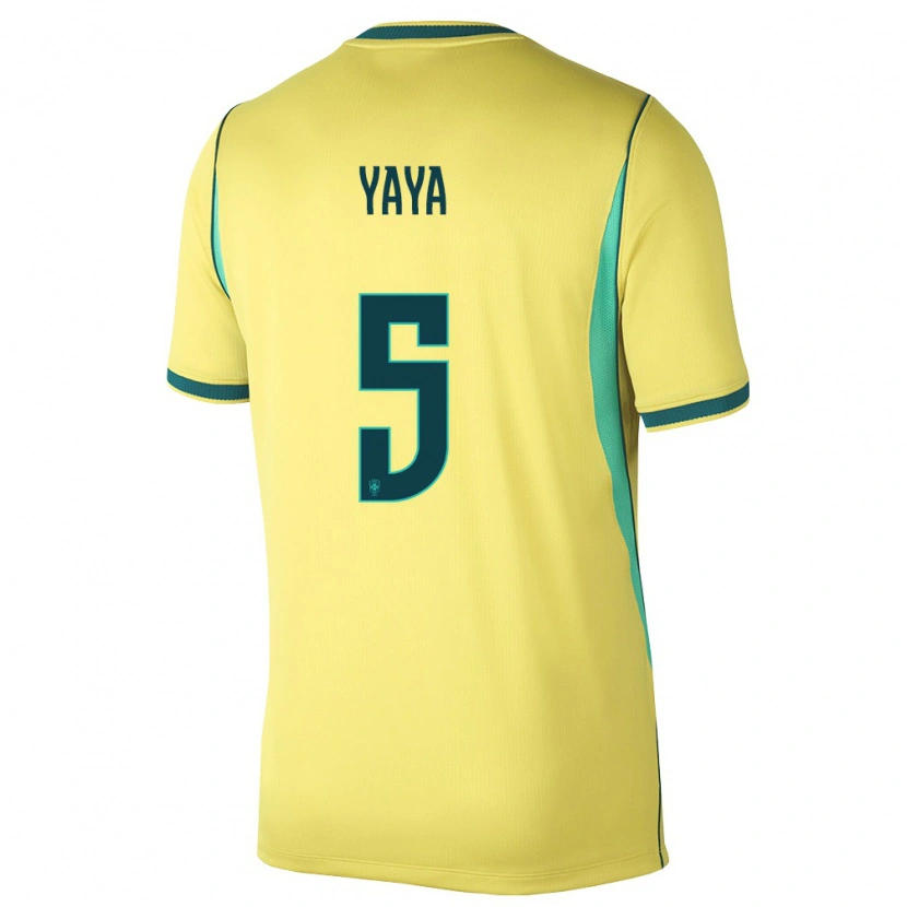 Danxen Mujer Camiseta Brasil Yaya #5 Amarillo Verde 1ª Equipación 26-28 La Camisa