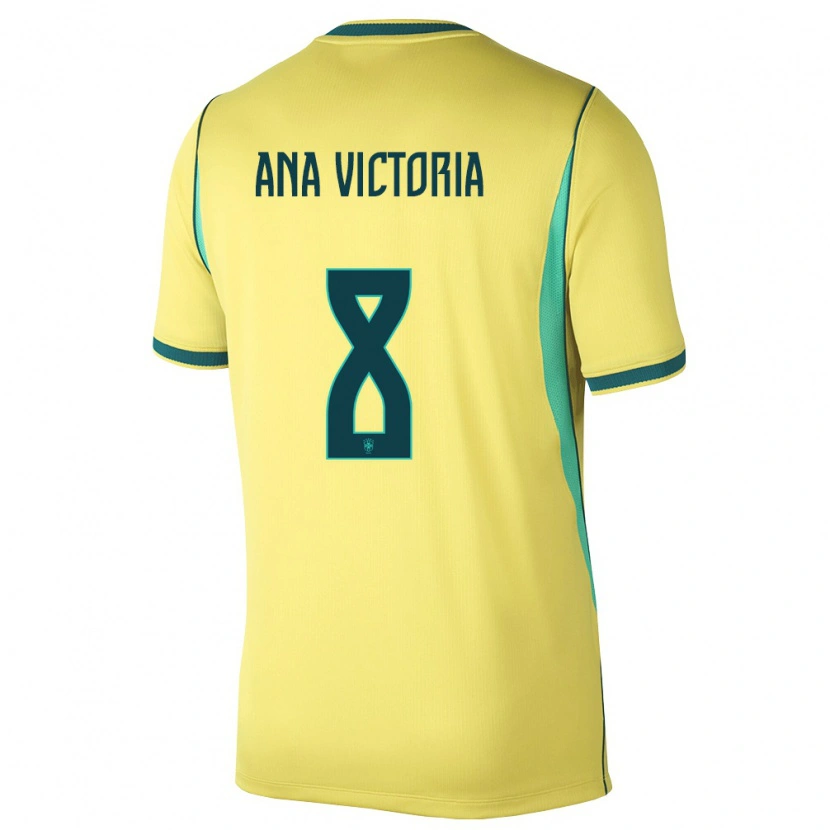 Danxen Mujer Camiseta Brasil Ana Victoria #8 Amarillo Verde 1ª Equipación 26-28 La Camisa