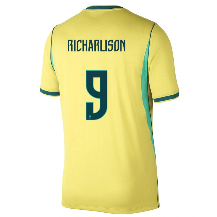 Danxen Mujer Camiseta Brasil Richarlison #9 Amarillo Verde 1ª Equipación 26-28 La Camisa