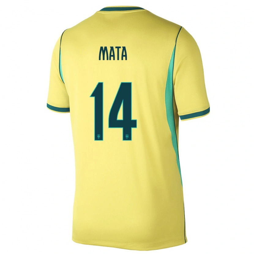 Danxen Mujer Camiseta Brasil Da Mata #14 Amarillo Verde 1ª Equipación 26-28 La Camisa