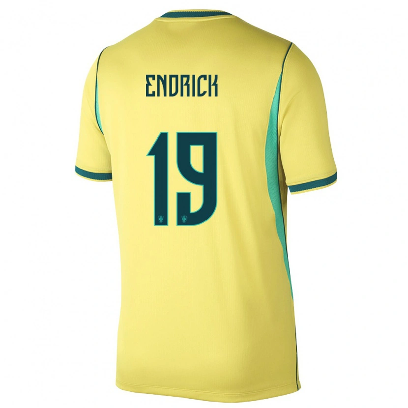 Danxen Mujer Camiseta Brasil Endrick #19 Amarillo Verde 1ª Equipación 26-28 La Camisa