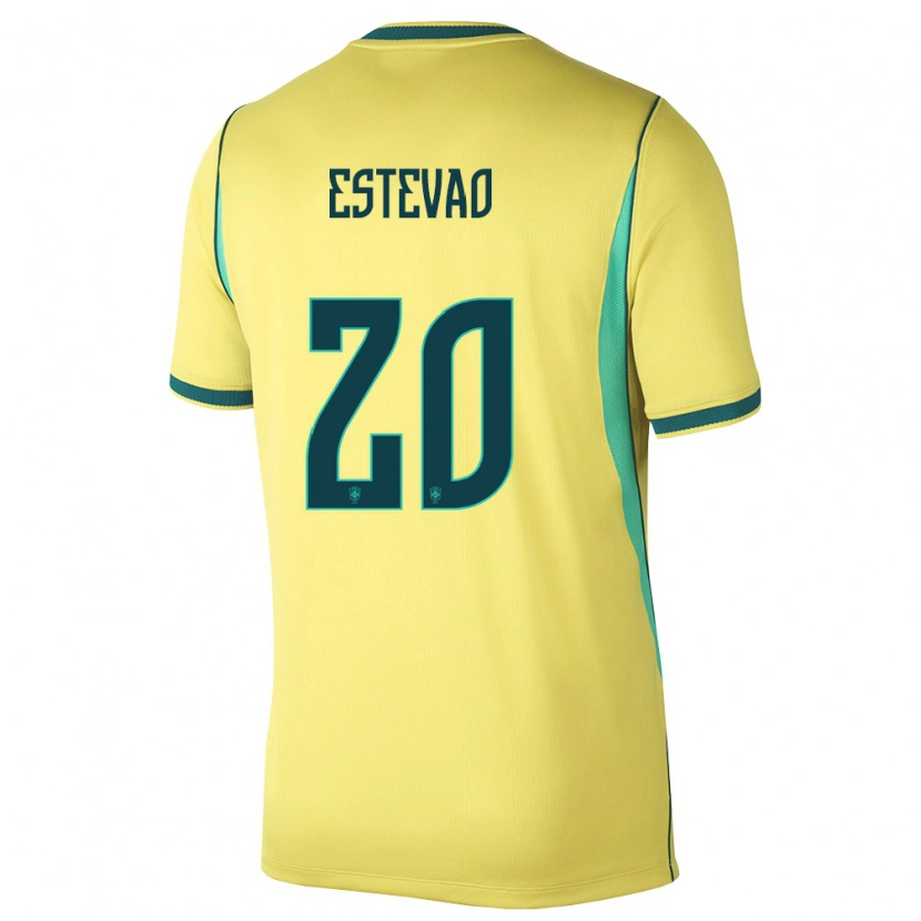 Danxen Mujer Camiseta Brasil Estêvão #20 Amarillo Verde 1ª Equipación 26-28 La Camisa