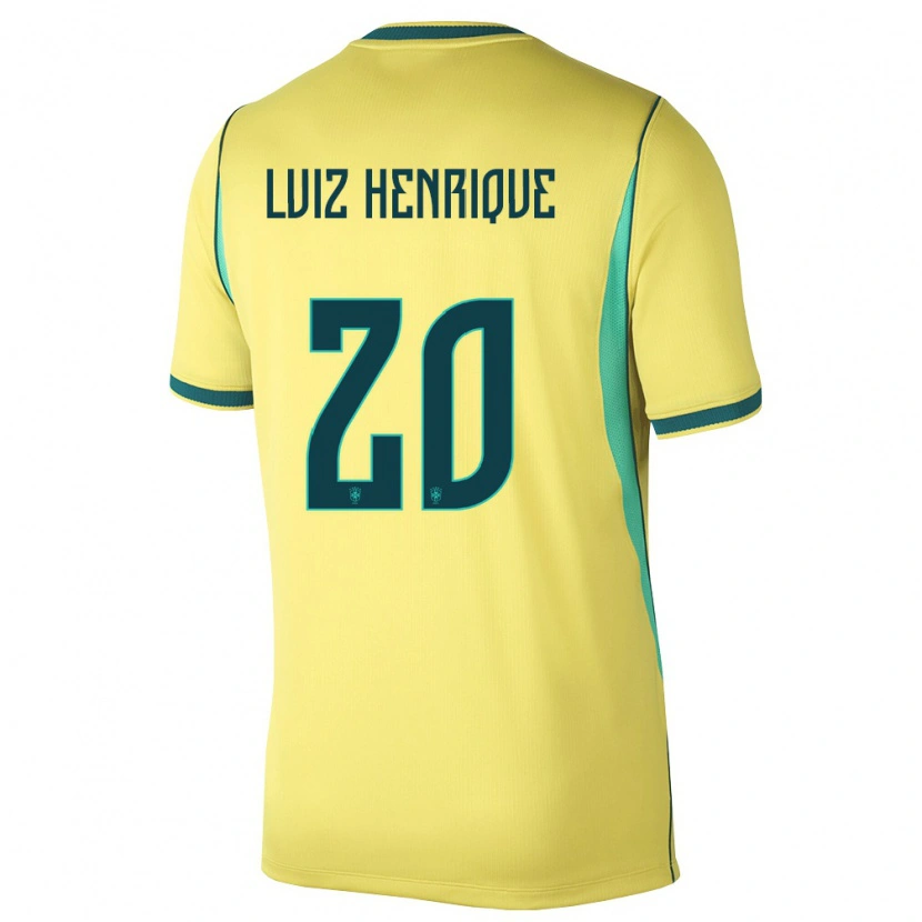 Danxen Mujer Camiseta Brasil Luiz Henrique #20 Amarillo Verde 1ª Equipación 26-28 La Camisa