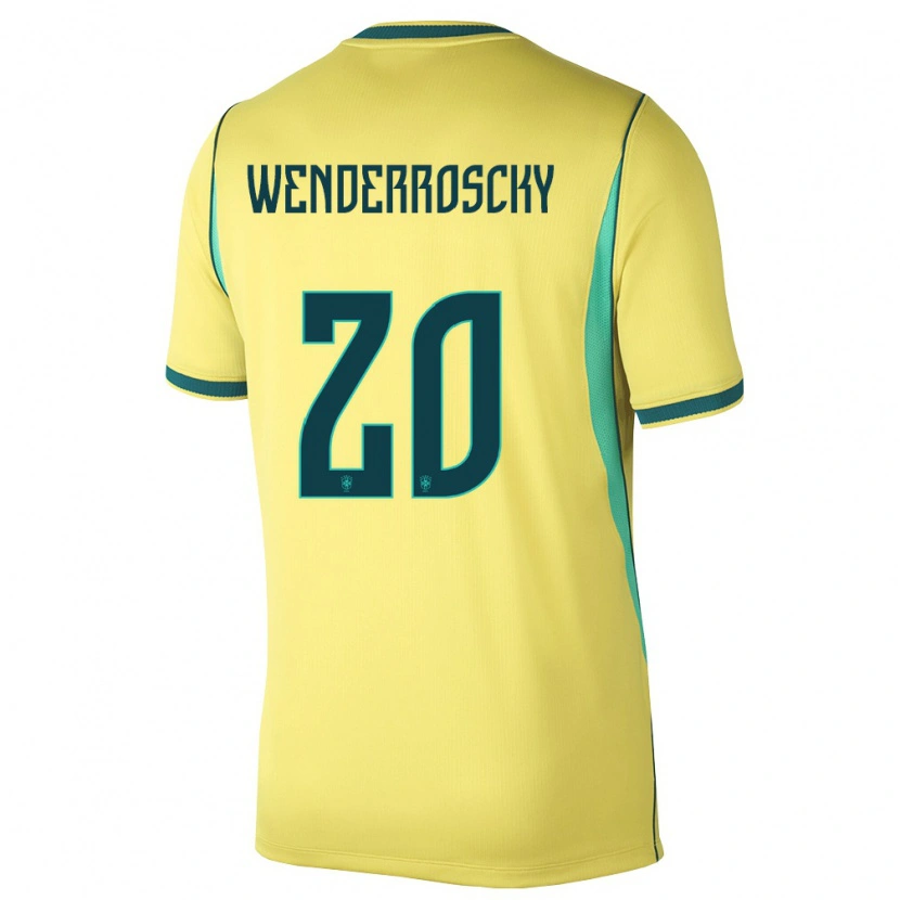 Danxen Mujer Camiseta Brasil Arthur Wenderroscky #20 Amarillo Verde 1ª Equipación 26-28 La Camisa