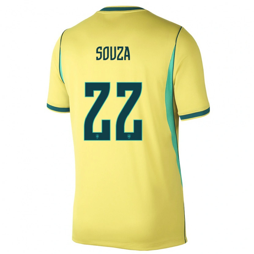 Danxen Mujer Camiseta Brasil Luiz Souza #22 Amarillo Verde 1ª Equipación 26-28 La Camisa