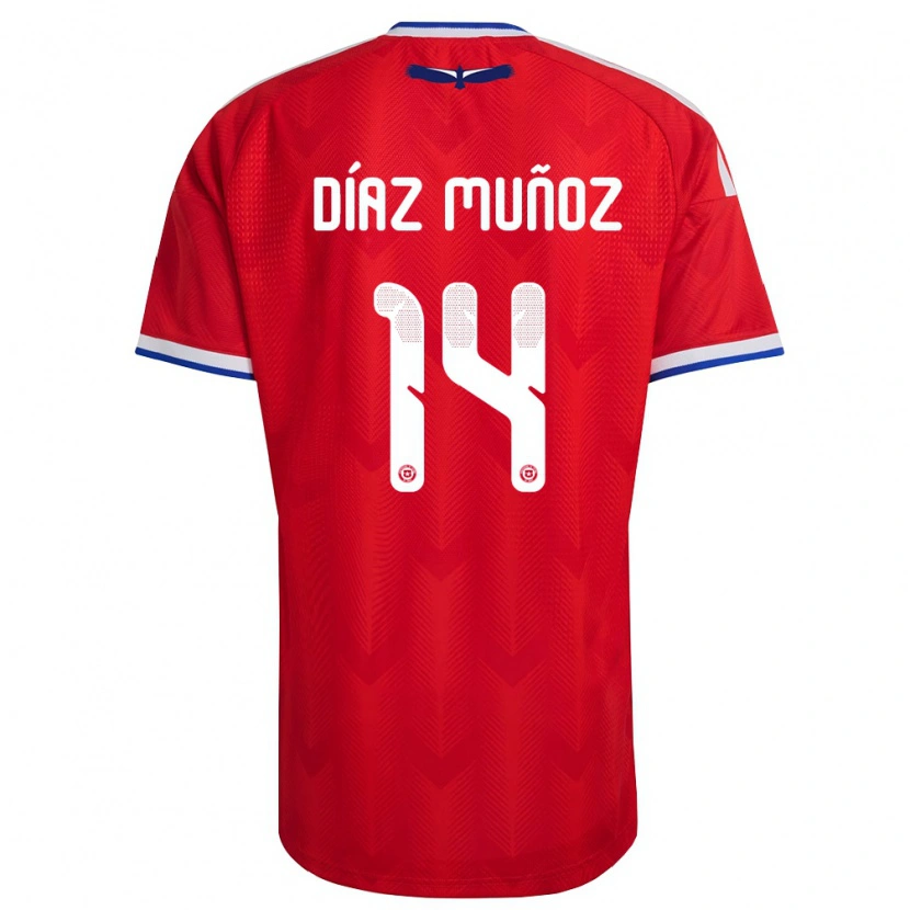 Danxen Mujer Camiseta Chile Cristian Díaz Muñoz #14 Rojo Blanco Azul 1ª Equipación 26-28 La Camisa