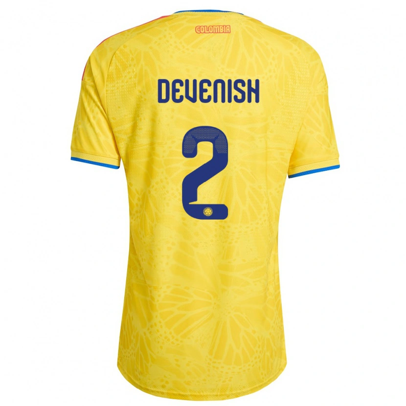 Danxen Mujer Camiseta Colombia Cristian Devenish #2 Amarillo Azul Rojo 1ª Equipación 26-28 La Camisa