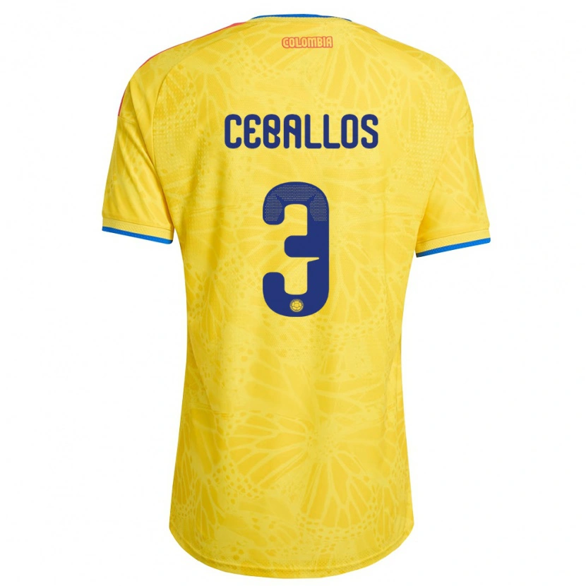 Danxen Mujer Camiseta Colombia Brayan Ceballos #3 Amarillo Azul Rojo 1ª Equipación 26-28 La Camisa
