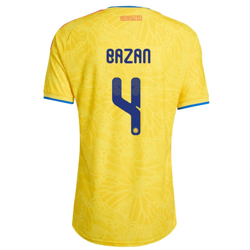 Danxen Mujer Camiseta Colombia Julián Bazán #4 Amarillo Azul Rojo 1ª Equipación 26-28 La Camisa