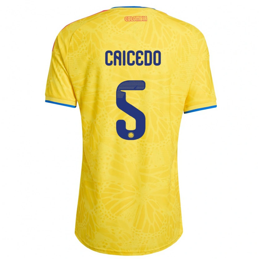 Danxen Mujer Camiseta Colombia Kelly Caicedo #5 Amarillo Azul Rojo 1ª Equipación 26-28 La Camisa
