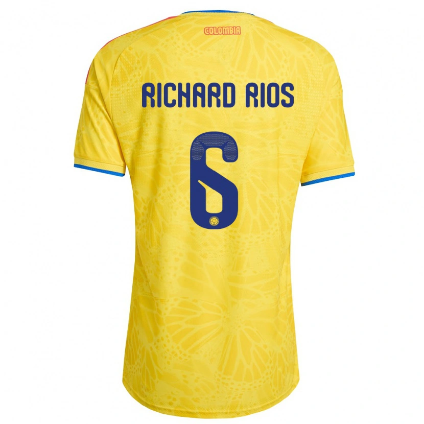 Danxen Mujer Camiseta Colombia Richard Ríos #6 Amarillo Azul Rojo 1ª Equipación 26-28 La Camisa
