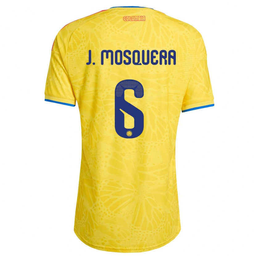 Danxen Mujer Camiseta Colombia Juan Mosquera #6 Amarillo Azul Rojo 1ª Equipación 26-28 La Camisa