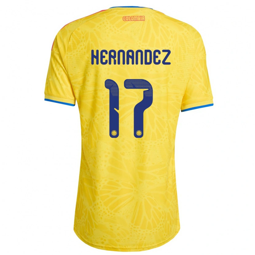 Danxen Mujer Camiseta Colombia Jhoan Hernández #17 Amarillo Azul Rojo 1ª Equipación 26-28 La Camisa