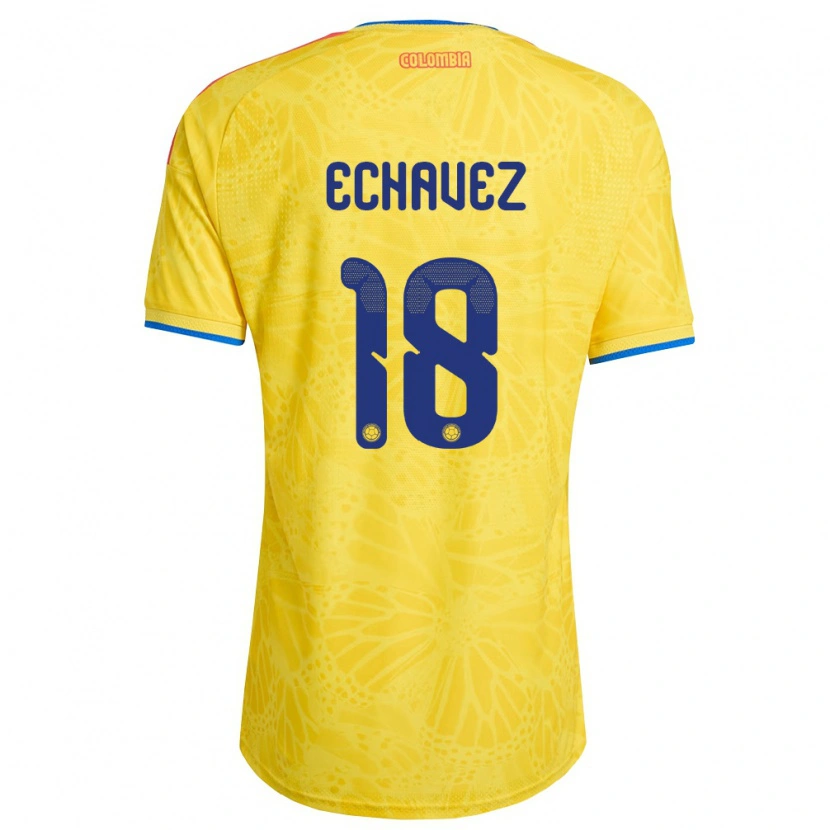 Danxen Mujer Camiseta Colombia Jhon Echavez #18 Amarillo Azul Rojo 1ª Equipación 26-28 La Camisa