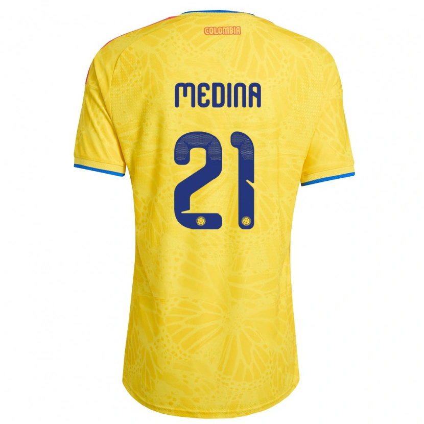 Danxen Mujer Camiseta Colombia Simón Medina #21 Amarillo Azul Rojo 1ª Equipación 26-28 La Camisa