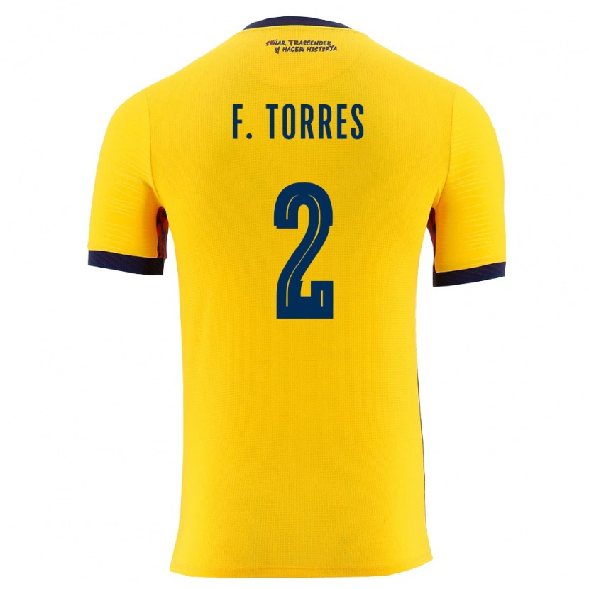 Danxen Mujer Camiseta Ecuador Félix Torres #2 Amarillo Marino 1ª Equipación 26-28 La Camisa