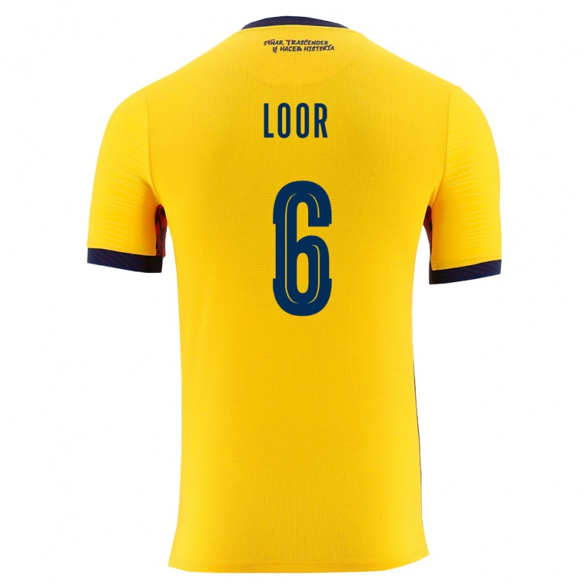 Danxen Mujer Camiseta Ecuador Layan Loor #6 Amarillo Marino 1ª Equipación 26-28 La Camisa
