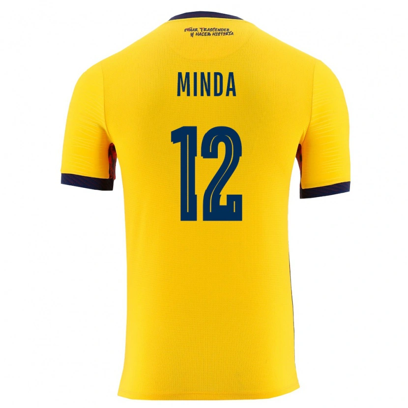 Danxen Mujer Camiseta Ecuador Ethan Minda #12 Amarillo Marino 1ª Equipación 26-28 La Camisa