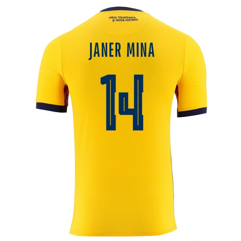 Danxen Mujer Camiseta Ecuador Janer Mina #14 Amarillo Marino 1ª Equipación 26-28 La Camisa