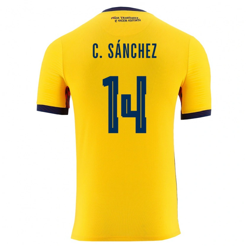 Danxen Mujer Camiseta Ecuador Carlos Sánchez #14 Amarillo Marino 1ª Equipación 26-28 La Camisa