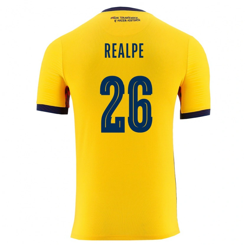 Danxen Mujer Camiseta Ecuador Léo Realpe #26 Amarillo Marino 1ª Equipación 26-28 La Camisa