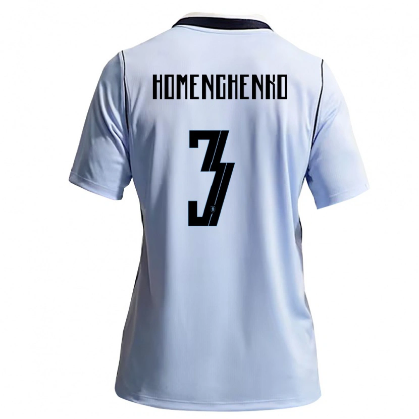 Danxen Mujer Camiseta Uruguay Santiago Homenchenko #3 Azul Cielo Blanco 1ª Equipación 26-28 La Camisa