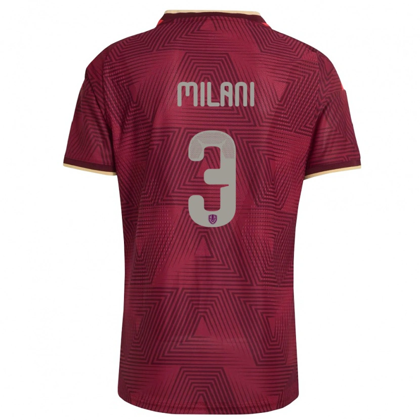 Danxen Mujer Camiseta Venezuela Alessandro Milani #3 Borgoña Oro Amarillo 1ª Equipación 26-28 La Camisa
