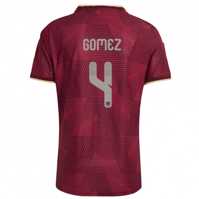 Danxen Mujer Camiseta Venezuela Santiago Gómez #4 Borgoña Oro Amarillo 1ª Equipación 26-28 La Camisa