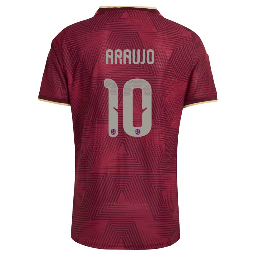 Danxen Mujer Camiseta Venezuela Junior Araujo #10 Borgoña Oro Amarillo 1ª Equipación 26-28 La Camisa