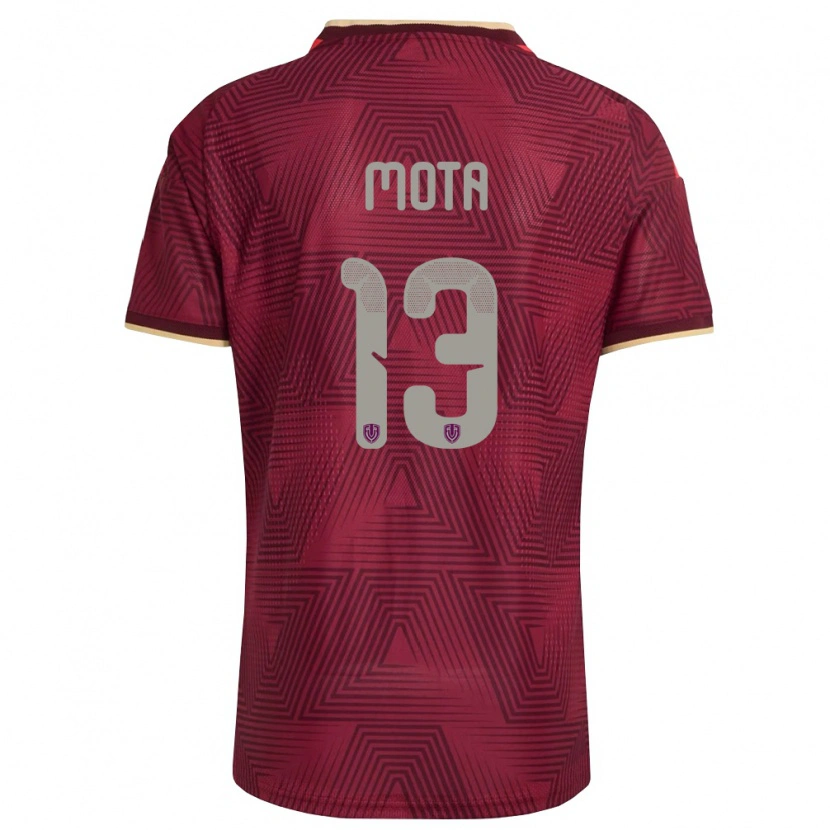 Danxen Mujer Camiseta Venezuela Angel Mota #13 Borgoña Oro Amarillo 1ª Equipación 26-28 La Camisa