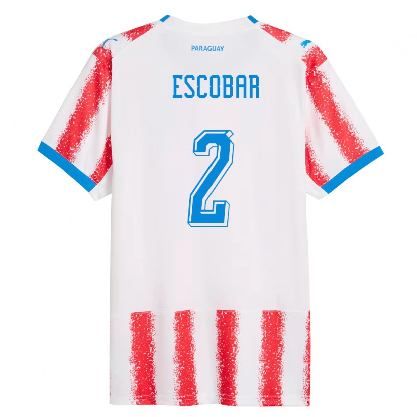 Danxen Mujer Camiseta Paraguay Bruno Escobar #2 Blanco Rojo Azul 1ª Equipación 26-28 La Camisa