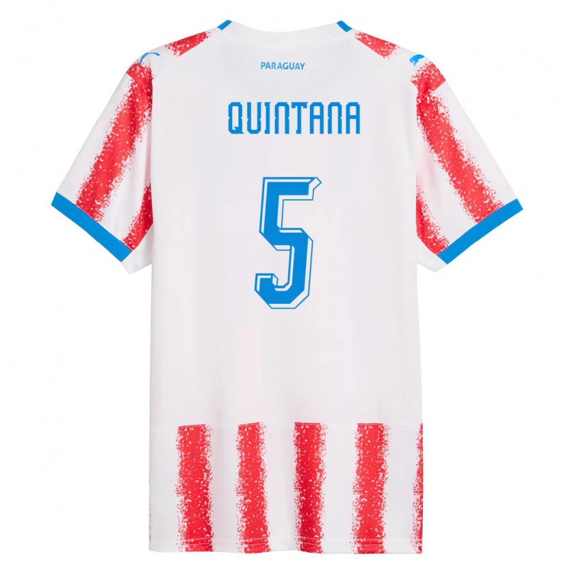 Danxen Mujer Camiseta Paraguay Lucas Quintana #5 Blanco Rojo Azul 1ª Equipación 26-28 La Camisa