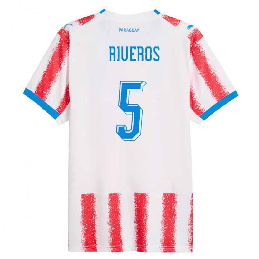 Danxen Mujer Camiseta Paraguay Verónica Riveros #5 Blanco Rojo Azul 1ª Equipación 26-28 La Camisa