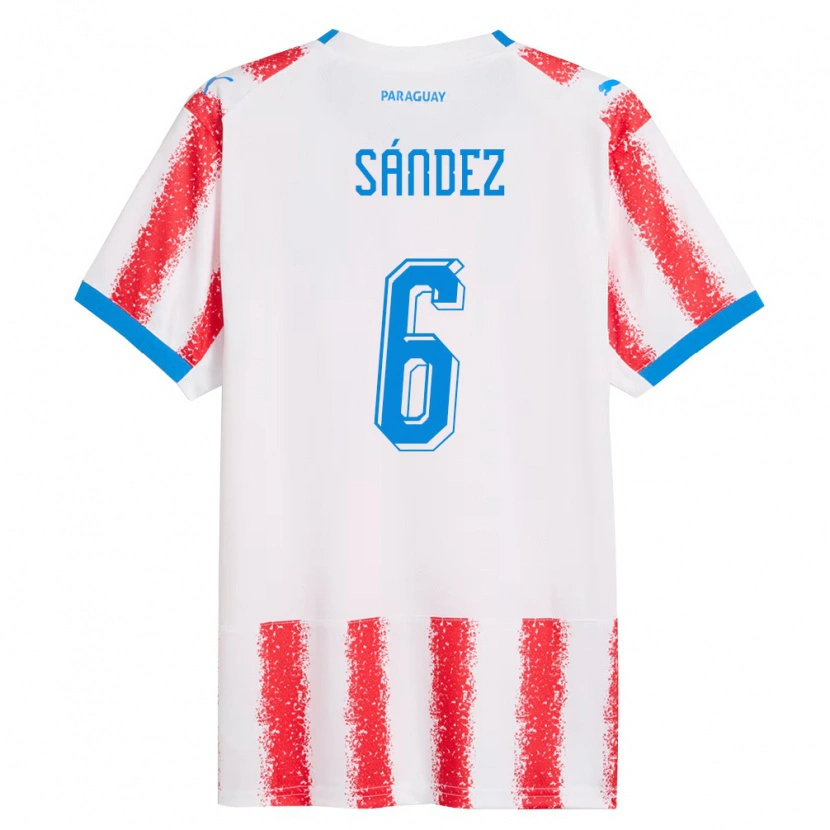 Danxen Mujer Camiseta Paraguay Agustín Sández #6 Blanco Rojo Azul 1ª Equipación 26-28 La Camisa