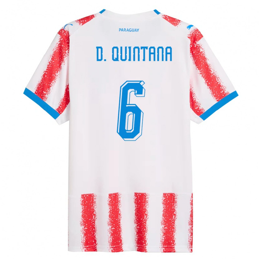 Danxen Mujer Camiseta Paraguay Dulce Quintana #6 Blanco Rojo Azul 1ª Equipación 26-28 La Camisa