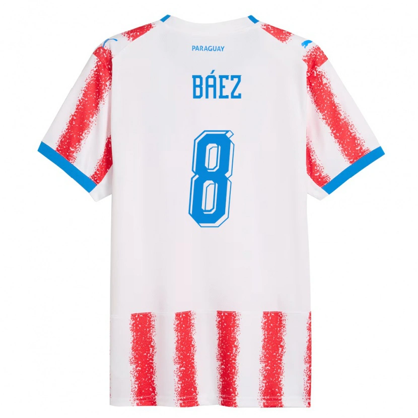 Danxen Mujer Camiseta Paraguay Santiago Báez #8 Blanco Rojo Azul 1ª Equipación 26-28 La Camisa