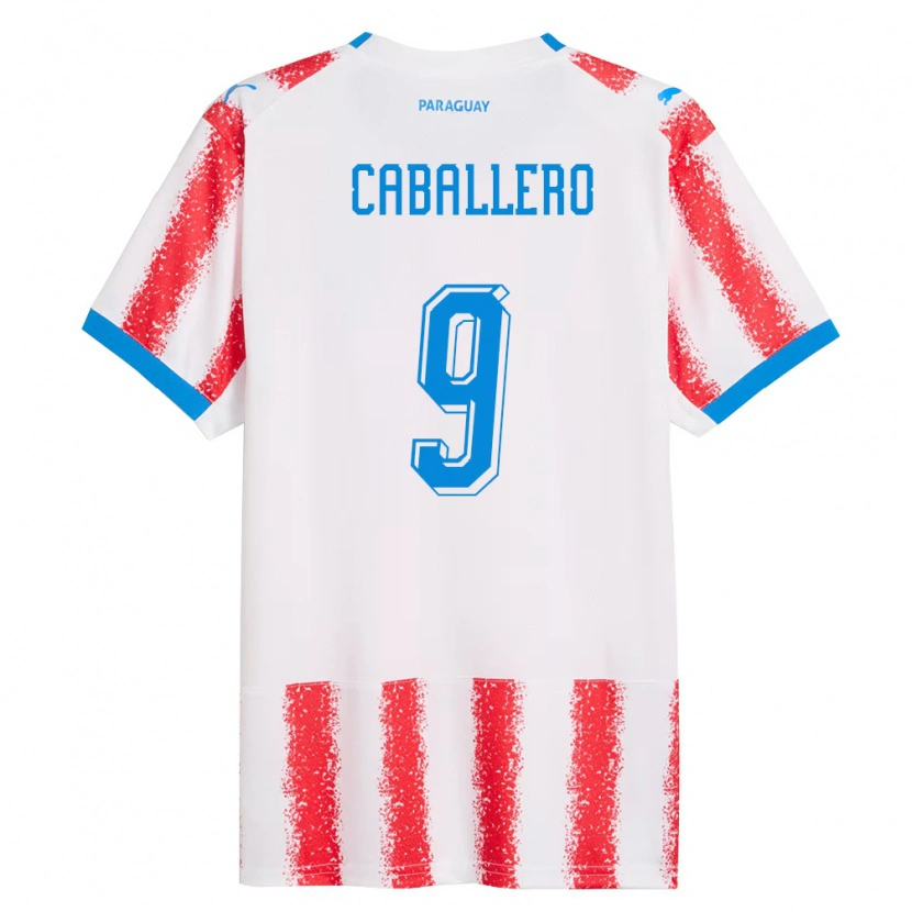 Danxen Mujer Camiseta Paraguay Tiago Caballero #9 Blanco Rojo Azul 1ª Equipación 26-28 La Camisa