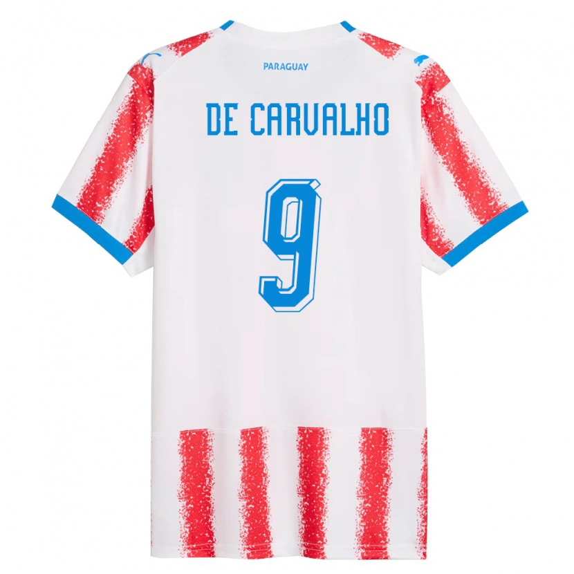 Danxen Mujer Camiseta Paraguay Mauricio De Carvalho #9 Blanco Rojo Azul 1ª Equipación 26-28 La Camisa