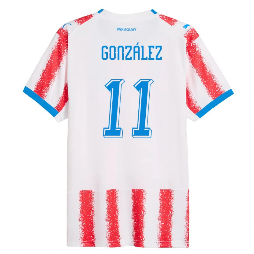 Danxen Mujer Camiseta Paraguay Diego González #11 Blanco Rojo Azul 1ª Equipación 26-28 La Camisa