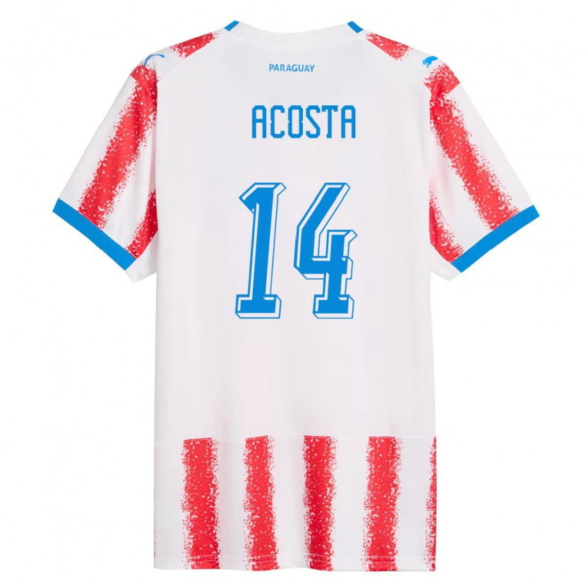 Danxen Mujer Camiseta Paraguay Emilio Acosta #14 Blanco Rojo Azul 1ª Equipación 26-28 La Camisa