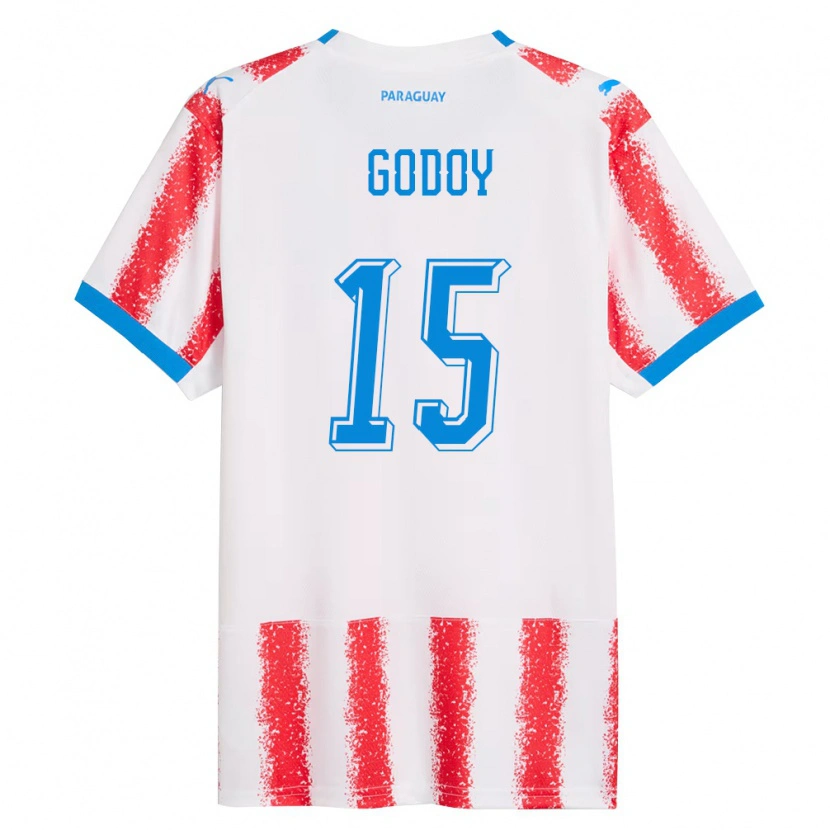 Danxen Mujer Camiseta Paraguay Fanny Godoy #15 Blanco Rojo Azul 1ª Equipación 26-28 La Camisa