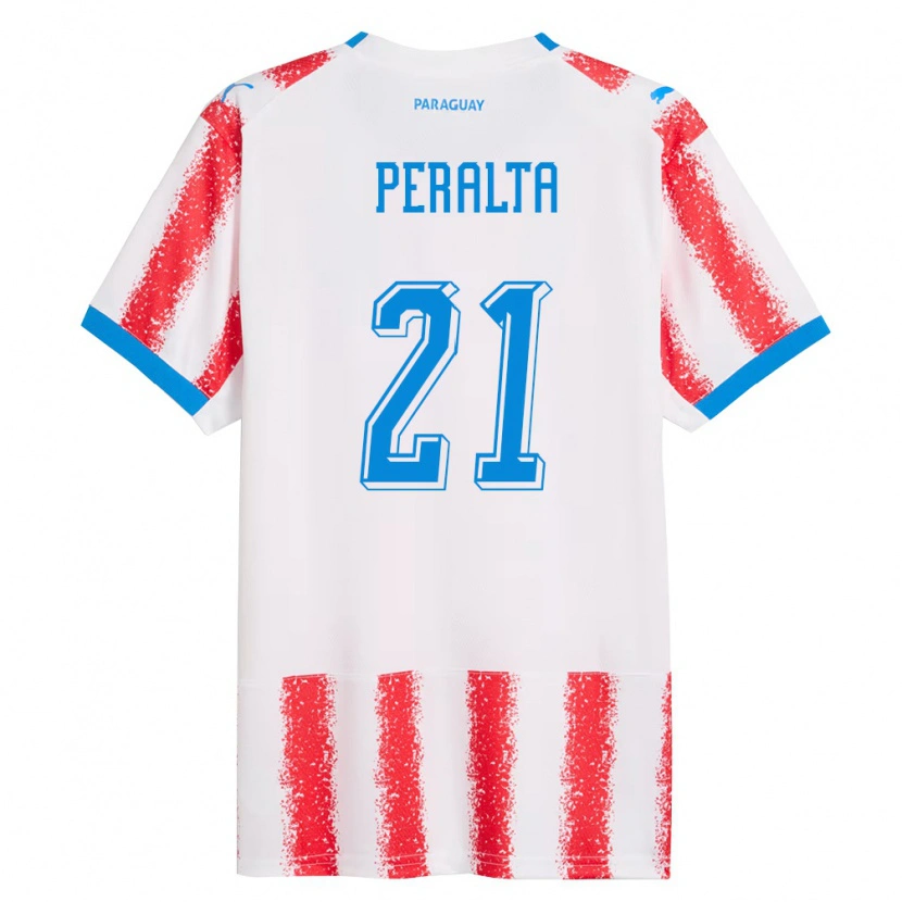 Danxen Mujer Camiseta Paraguay Fabrizio Peralta #21 Blanco Rojo Azul 1ª Equipación 26-28 La Camisa