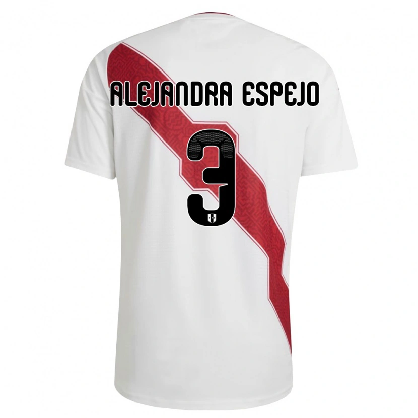 Danxen Mujer Camiseta Perú María Alejandra Espejo #3 Blanco Rojo Negro 1ª Equipación 26-28 La Camisa