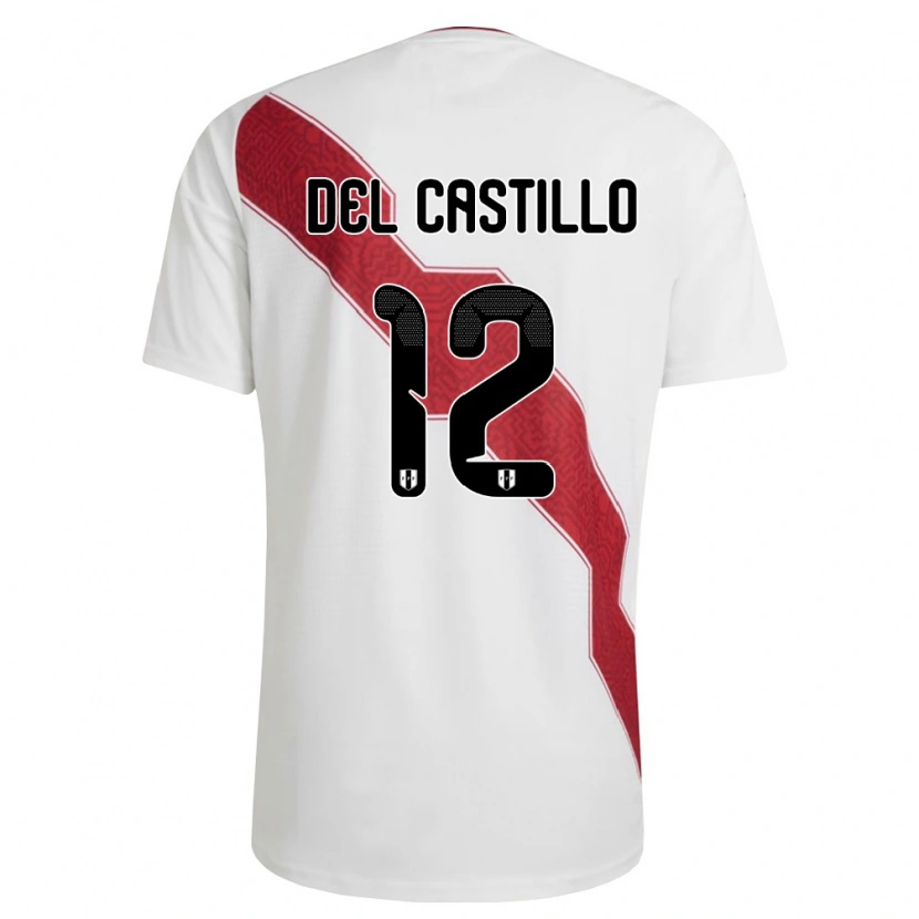 Danxen Mujer Camiseta Perú Jesús Del Castillo #12 Blanco Rojo Negro 1ª Equipación 26-28 La Camisa