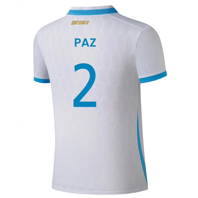 Danxen Mujer Camiseta Guatemala Wálter Paz #2 Blanco Azul Cielo Oro 1ª Equipación 26-28 La Camisa